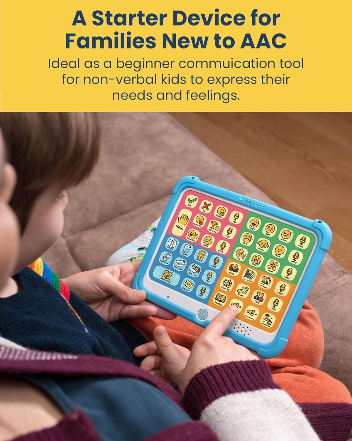 MibbyTalk AAC Device for Autism & Nonverbal Kids and Adults, Communication Tool for Home & School Use and Speech Therapy – 32 Preset Buttons, 11 Recordable Buttons with Stickers, Silicone Case, Blue - Image 2