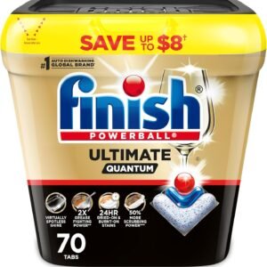 Finish Ultimate Quantum Dishwasher Pods, New & Improved Formula, Dishwasher Detergent Dish Soap, Removes Burnt-On & Dried-On Stain, Degreasing & Scrubbing Power, Fresh Scent, 70 Count