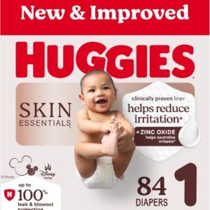 Huggies Size 1 Diapers, Skin Essentials Baby Diapers, Size 1 (8-14 lbs), 84 Count, Packaging May Vary