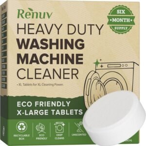 Renuv® Heavy Duty Washing Machine Cleaner & Descaler & Deodorizer Tablets | Deep Cleaning Tablets Remove Residue, Grime Buildup, Front Load or Top Load Washer, HE and Septic Safe, 6 Month Supply