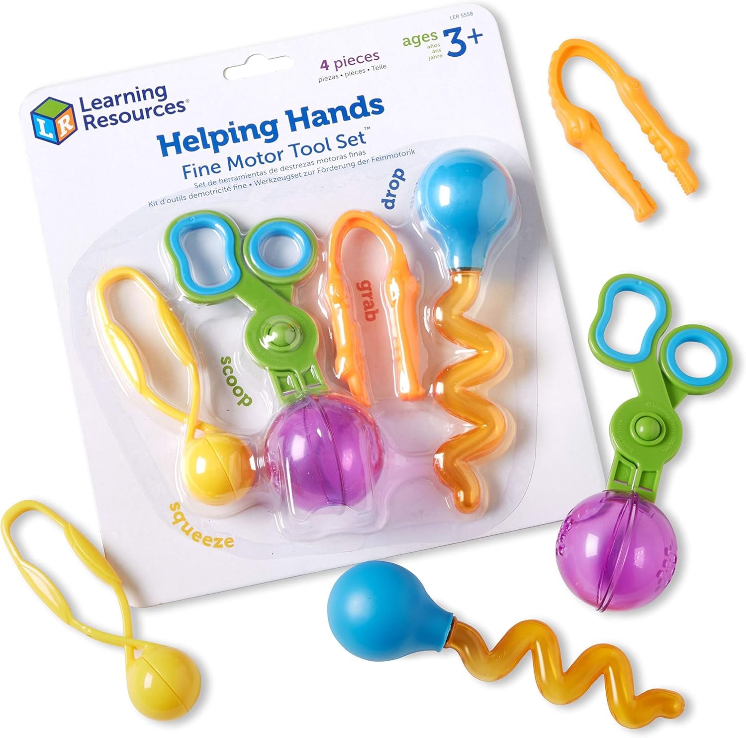 Learning Resources Helping Hands Fine Motor Tool Set Toy - Sensory Bin Sand Toys, Montessori, Plastic Tweezers, Therapy Games For Toddler, Homeschool Preschool Supplies