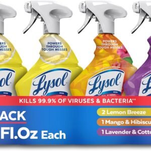 Lysol All Purpose Cleaner Spray, Multi-Purpose Disinfecting Spray, Kitchen & Bathroom Cleaner, Lemon Breeze, Lavender, & Mango Scents, 32oz (Pack of 4)