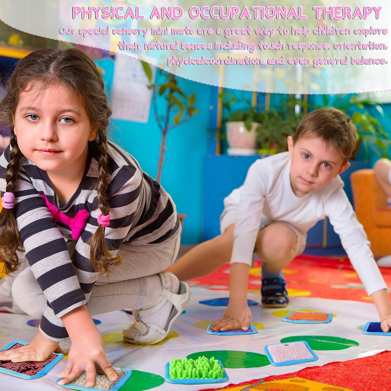 Boao 8 Set Mini Sensory Mats Assorted Textured Play Mats Sensory Floor Tiles Educational Tactile Toys for Activity(4 Inch,Square) - Image 3