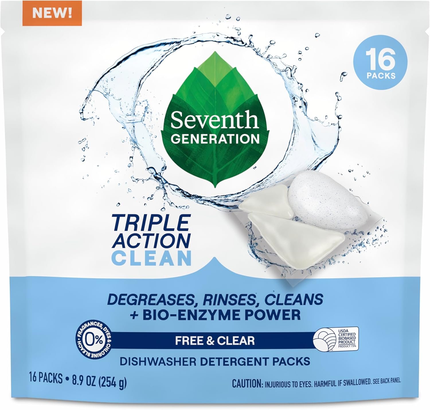 Seventh Generation Triple Action Clean Dishwasher Detergent Packs 1 pack Free & Clear For de-greasing and cleaning even the toughest food messes Fights 48-hr stuck-on food 8.9 oz