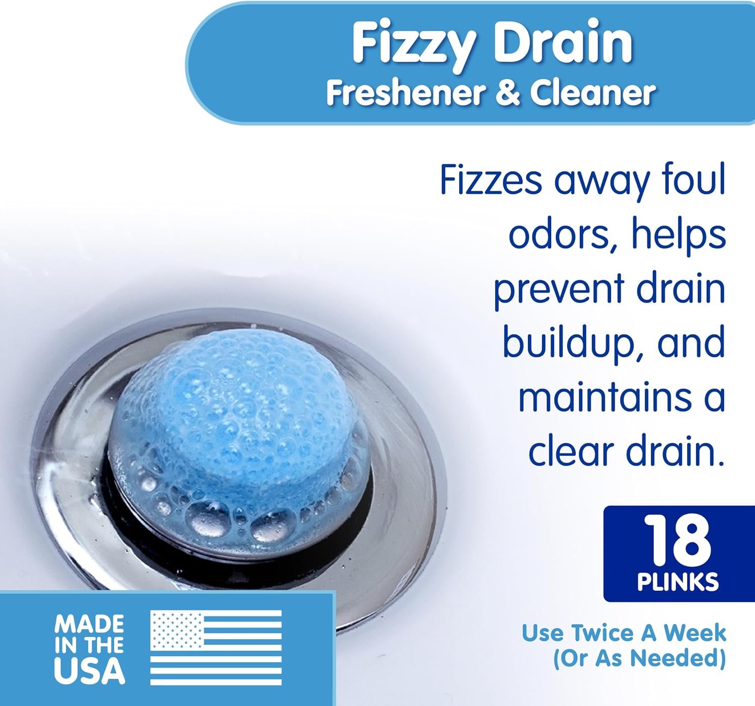 Plink Fizzy Drain Cleaner and Freshener, Prevents Drain Clogs and Buildup, Removes Odors from Bathroom and Kitchen Sinks, Septic-Friendly, Made in the USA, Lemon Scent, 18 Tablets - Image 2