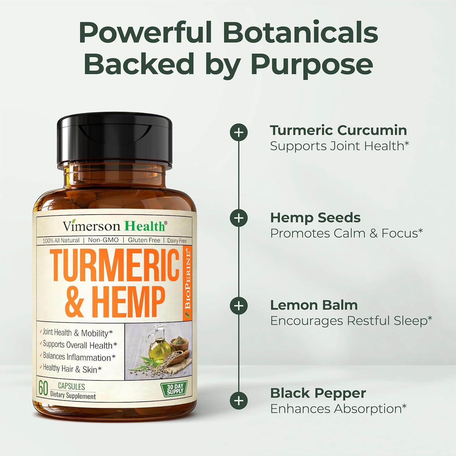 Turmeric Curcumin Supplement with Hemp Seeds & Lemon Balm Extract – Joint Health & Mobility – Calm Mood & Restful Sleep – with Black Pepper for Absorption – Joint Supplement for Men & Women - 2 Pack - Image 5