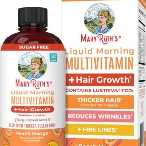 MARYRUTH’S Liquid Multivitamin + Hair Growth | Clinically Tested in Women for Thicker Hair & Facial Wrinkles | Biotin 10000mcg | Lustriva Hair Growth Supplements | Skin Care | Ages 18+ | 15.22 Fl Oz