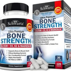 BioSchwartz Bone Strength Supplement – Gentle Non-Constipating Bone Health Supplement for Women & Men with 9-in-1 Complex with Calcium Magnesium Zinc D3 K2 & More – 3rd Party Tested – 1 Month