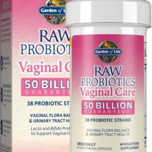 Garden of Life Raw Probiotics Vaginal Care – 50 Billion CFU – 38 Probiotic Strains – Supports Vaginal & Urinary Tract Health – Shelf Stable – 30 Vegetarian Capsules