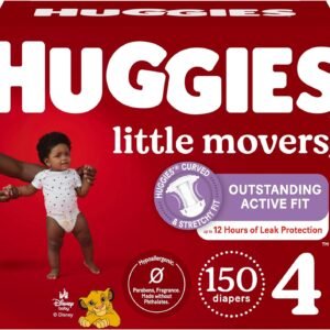 Huggies Size 4 Diapers, Little Movers Baby Diapers, Size 4 (22-37 lbs), 150 Count (6 Packs of 25), Packaging May Vary