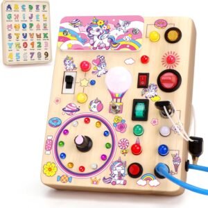 Grarain Busy Board for Toddlers – Montessori Educational Toy for 1-3 Year Old Boys & Girls | Travel-Friendly Sensory Learning Activity | Ideal for Kids with Autism(Unicorn Busy Board)