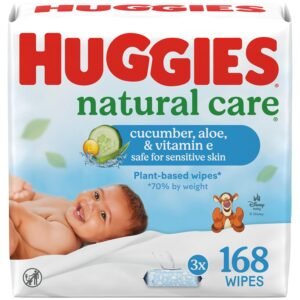 Huggies Natural Care Cucumber, Aloe and Vitamin E Baby Wipes, Hypoallergenic, Scented, 3 Flip-Top Packs (168 Wipes Total), Packaging May Vary