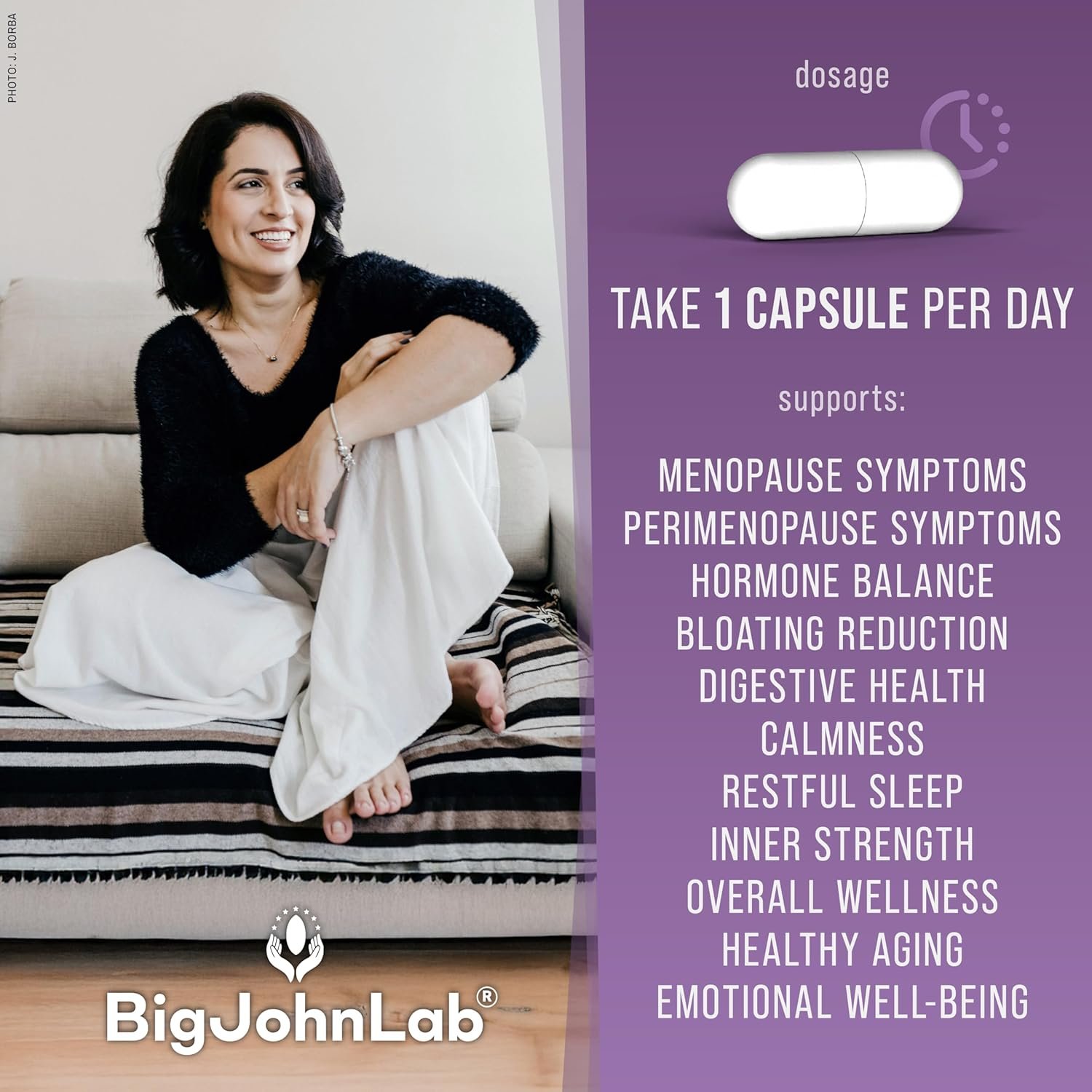 BIGJOHNLAB® - Menopause Total Support – Advanced Probiotic Formula with 5 Strains & 15 Billion CFU, Resveratrol, Black Cohosh, Acacia Fiber, Non-GMO & 100% Vegetarian - Image 3