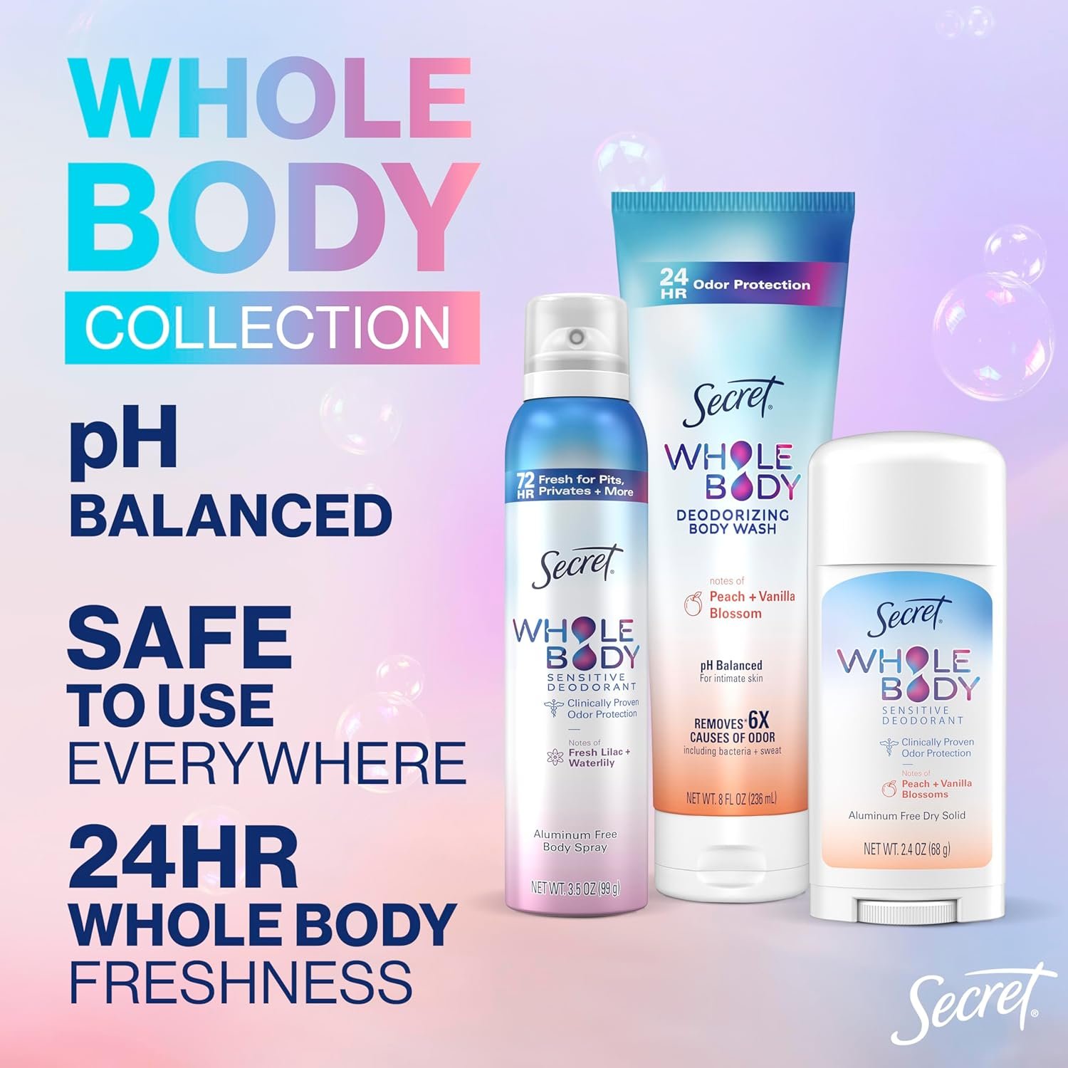 Secret Feminine Wash, 24 HR Deodorizing Feminine Body Wash for Women, Removes 6x Causes of Odor, PH Balanced, Safe to Use Everywhere, Peach & Vanilla Blossom Scent, 8.0 oz - Image 2