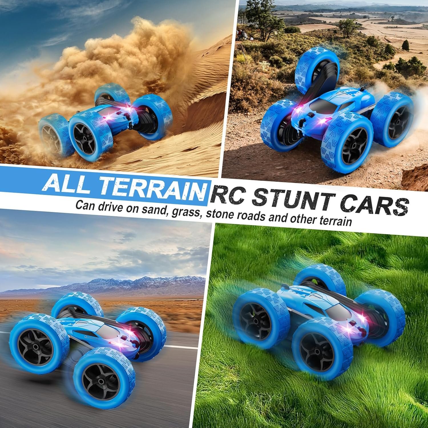 QUNREDA Remote Control Car, RC Cars Toys for Kids Ages 6-12, 4WD Stunt Car with LED Lights & 360° Flips, 2.4GHz, Upgraded USB-C Modular Batteries, 8-10 Year Old Boys Birthday Gift 1-Blue - Image 5
