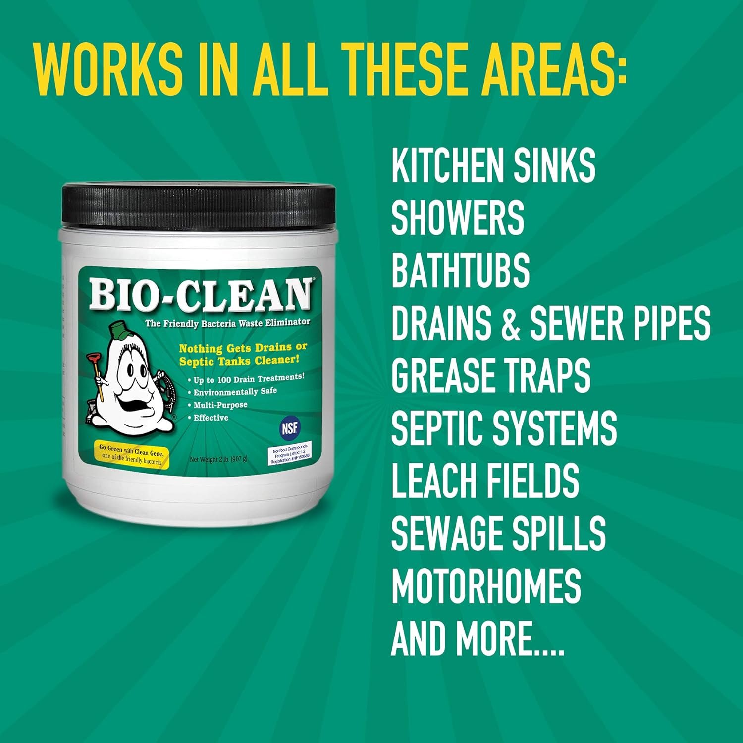 Bio-Clean Drain Septic 2# Can Cleans Drains- Septic Tanks - Grease Traps All Natural and 100% Guaranteed No Caustic Chemicals! Removes fats Oil and Grease, Completely Cleans Your System. - Image 5