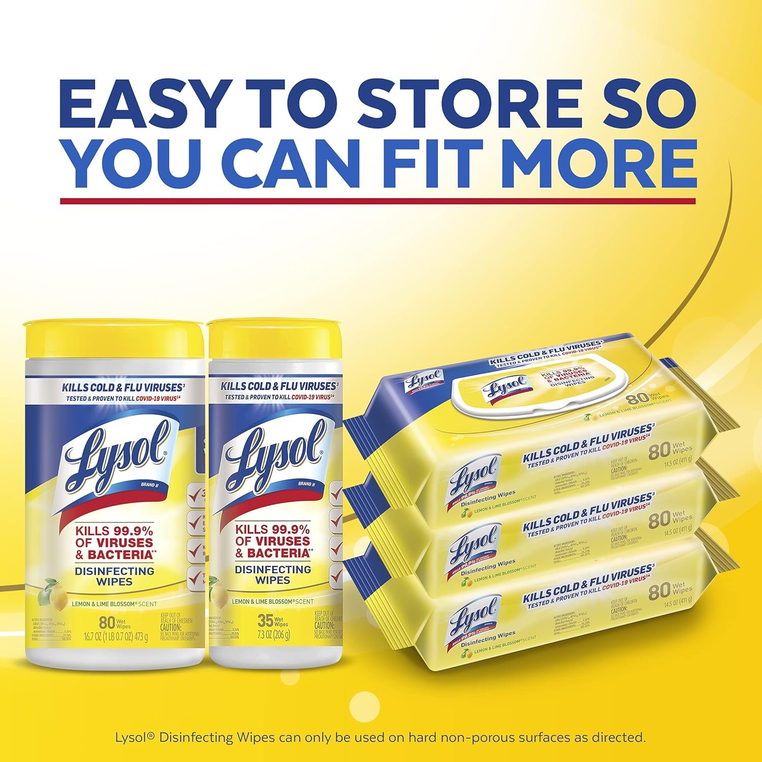 Lysol Disinfectant Handi-Pack Wipes, Multi-Surface Antibacterial Cleaning Wipes, for Disinfecting and Cleaning, Lemon and Lime Blossom, 480 Count (Pack of 6) - Image 5