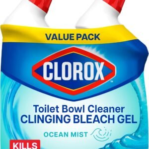 Clorox Toilet Bowl Cleaner Clinging Bleach Gel, Kills 99.9% of Bacteria and Viruses, Ocean Mist, 24 Fl Oz, Pack of 2