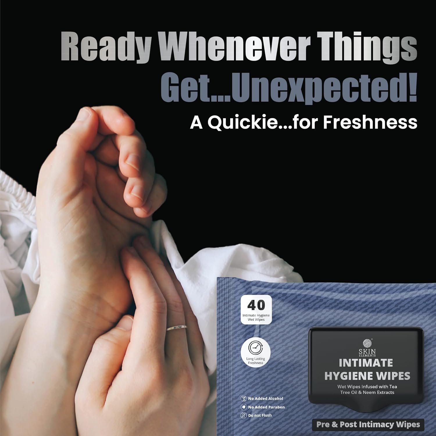 Skin Elements Intimate Hygiene Wipes | Unisex | pH Balanced Wet Wipes | Tea Tree Oil & Neem Extracts | 40 Intimate Hygiene Wet Wipes | Pre and Post Intimacy - Image 3