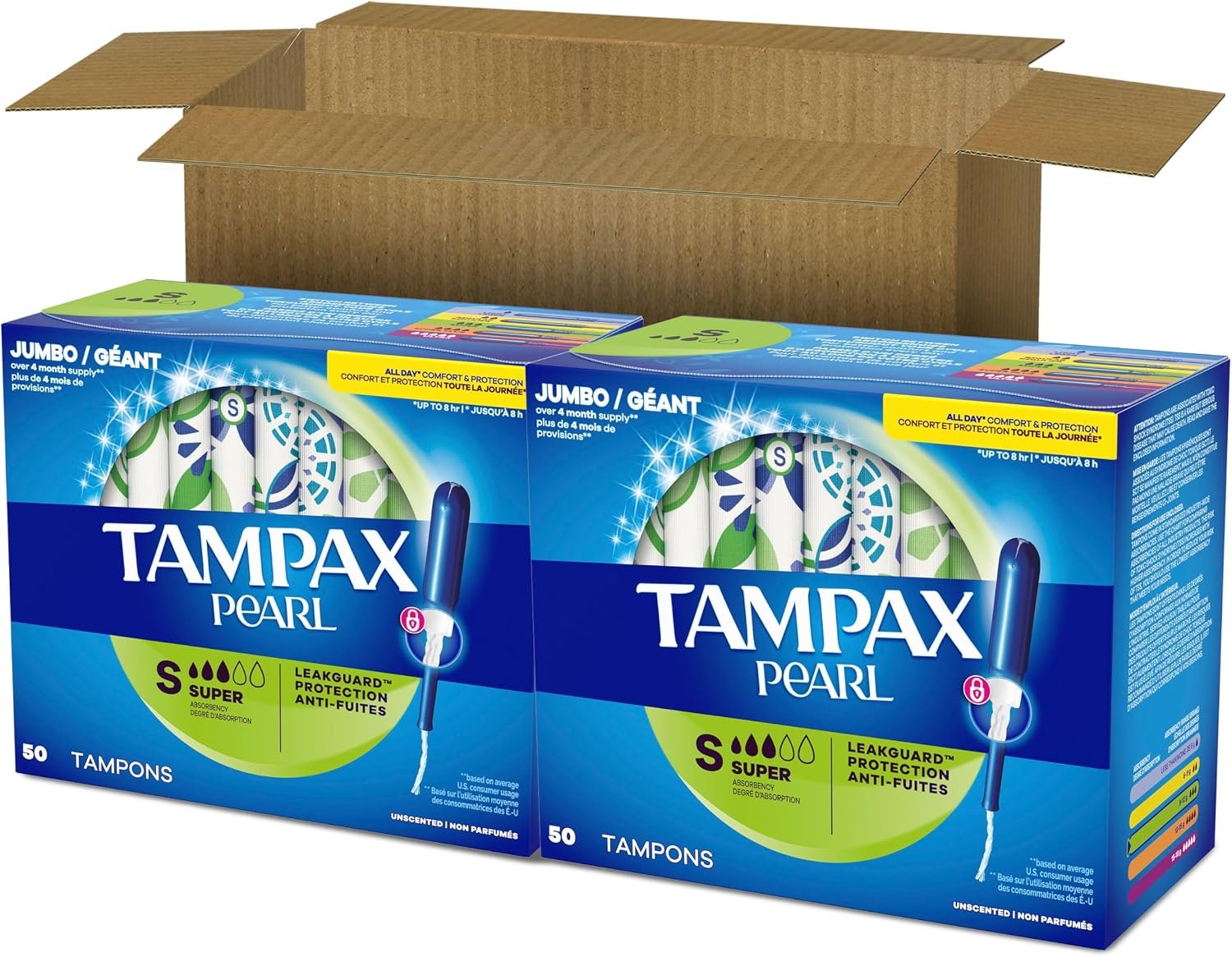Tampax Pearl Tampons for Women, with LeakGuard Braid, Super Absorbency, Unscented, 100 Count (2 Packs of 50) - Image 9