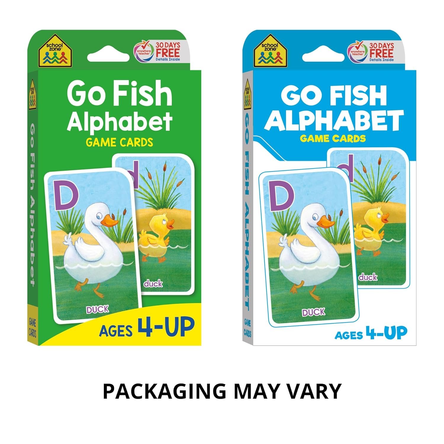 School Zone Go Fish Alphabet Game Cards: 56 ABC Flash Cards for Preschool & Kindergarten, Upper & Lowercase Letters, Phonics, Word-Picture Recognition, Parent & Baby Animals, Ages 4+ - Image 3