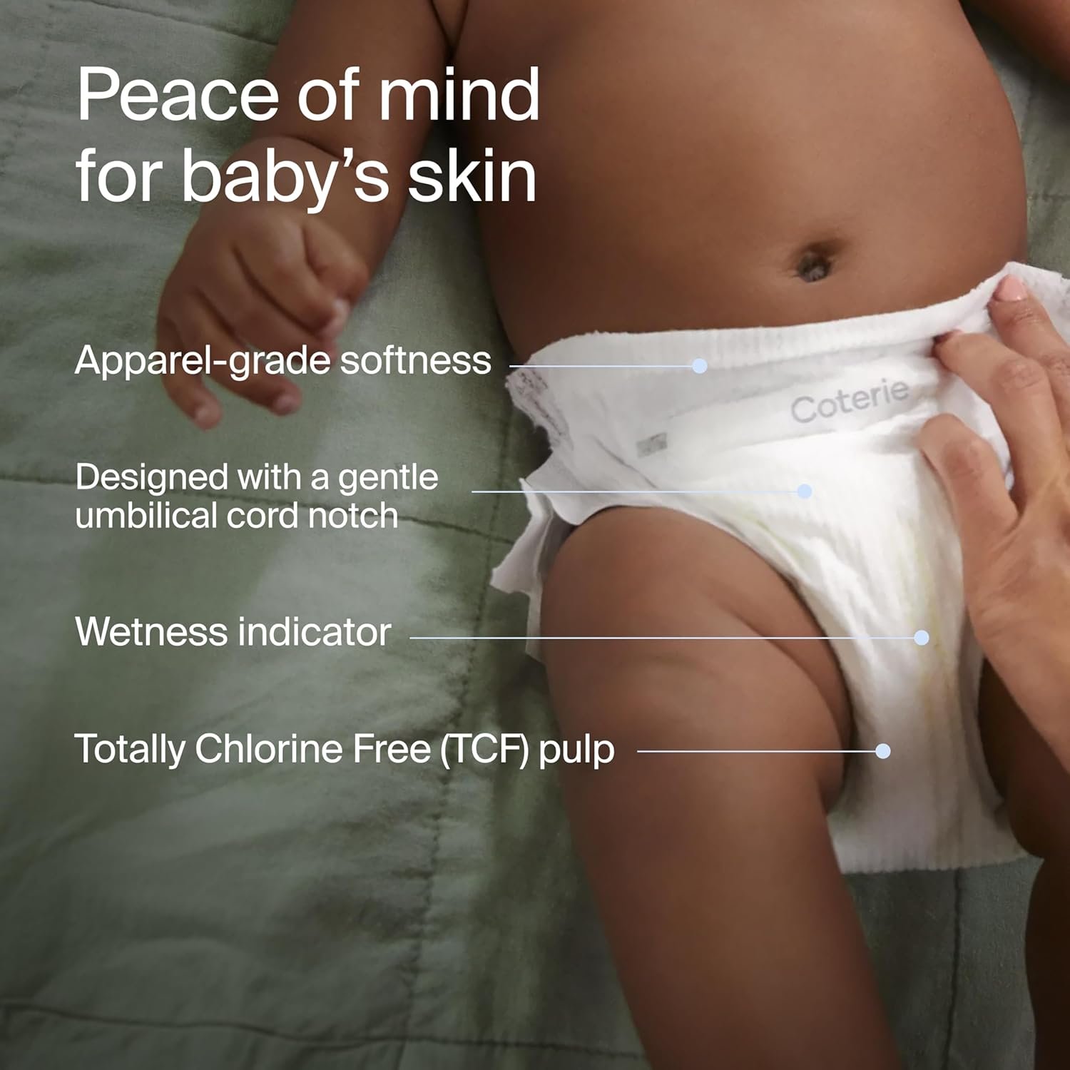 Coterie Baby Wipes + Diapers Kit, Size Newborn Diapers (186 Count) & 12 Pack (672 Count) Baby Wipes with 99% Water, Plant Based Materials, Hypoallergenic for Sensitive Skin - Image 7