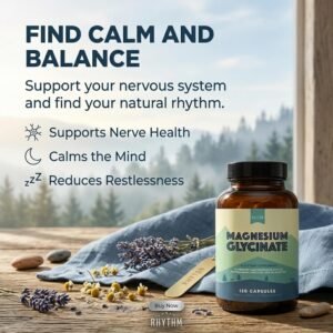 Natural Rhythm Magnesium Glycinate – 90 Capsules, High Absorption Chelated Magnesium Supplement for Sleep, Calm, Muscle & Nerve Support, Gentle on Stomach, 150mg Elemental Magnesium, Non-GMO, Vegan