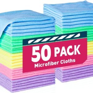 TEAWOO Microfiber Cleaning Cloths-50 Pack, Microfiber Towels Bulk, Towels for Cars & Home, Cleaning Rags 5 Colors Assorted (12×12 inches)