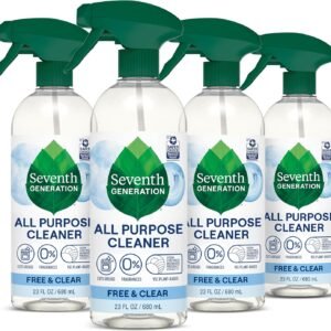 Seventh Generation All Purpose Cleaner, Free & Clear, 23 oz, Pack of 4, Plant-Based Cleaning Spray, Cuts Grease & Grime, No Fragrance or VOCs, Safe for Kids & Pets, Works on Glass, Sealed Wood & More