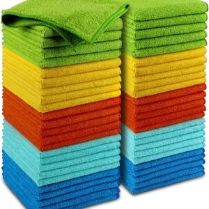 AIDEA Microfiber Cleaning Cloth, 50PK, Microfiber Towels for Cars, Premium Wash Cloths, Dusting Cloth Cleaning Rags, Absorbent Towels for SUVs, House, Kitchen, Window, Cleaning Supplies12×12″