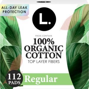 L. Ultra Thin Pads for Women, Regular Absorbency, Organic Cotton Top Layer, Unscented Pads with Wings, 112 Count (4 Packs of 28)