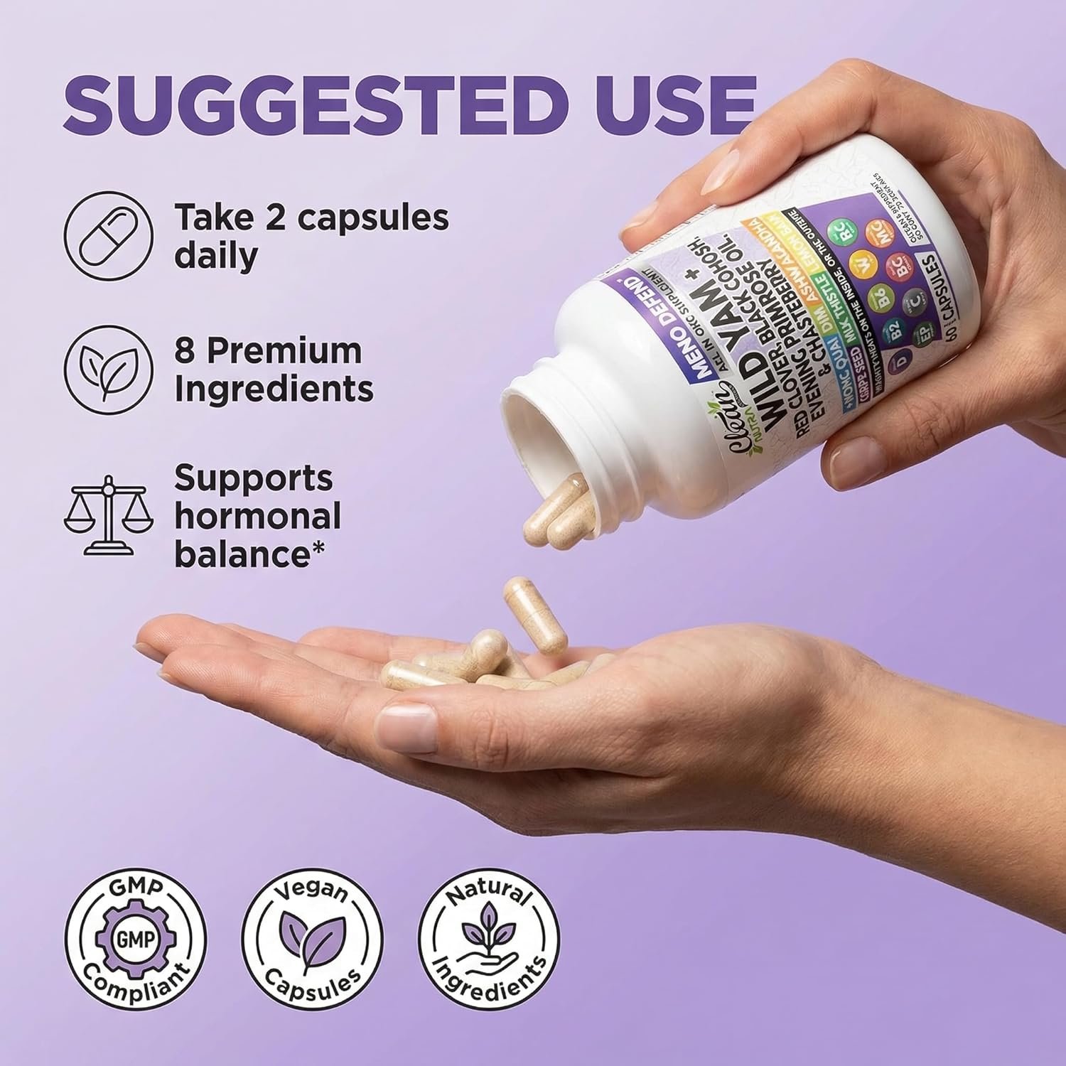 Clean Nutra Wild Yam Root Capsules with Red Clover Black Cohosh Evening Primrose Oil Chasteberry Dong Quai DIM Ashwagandha Grape Seed Extract Milk Thistle Lemon Balm and more Hormone Balance For Women - Image 6