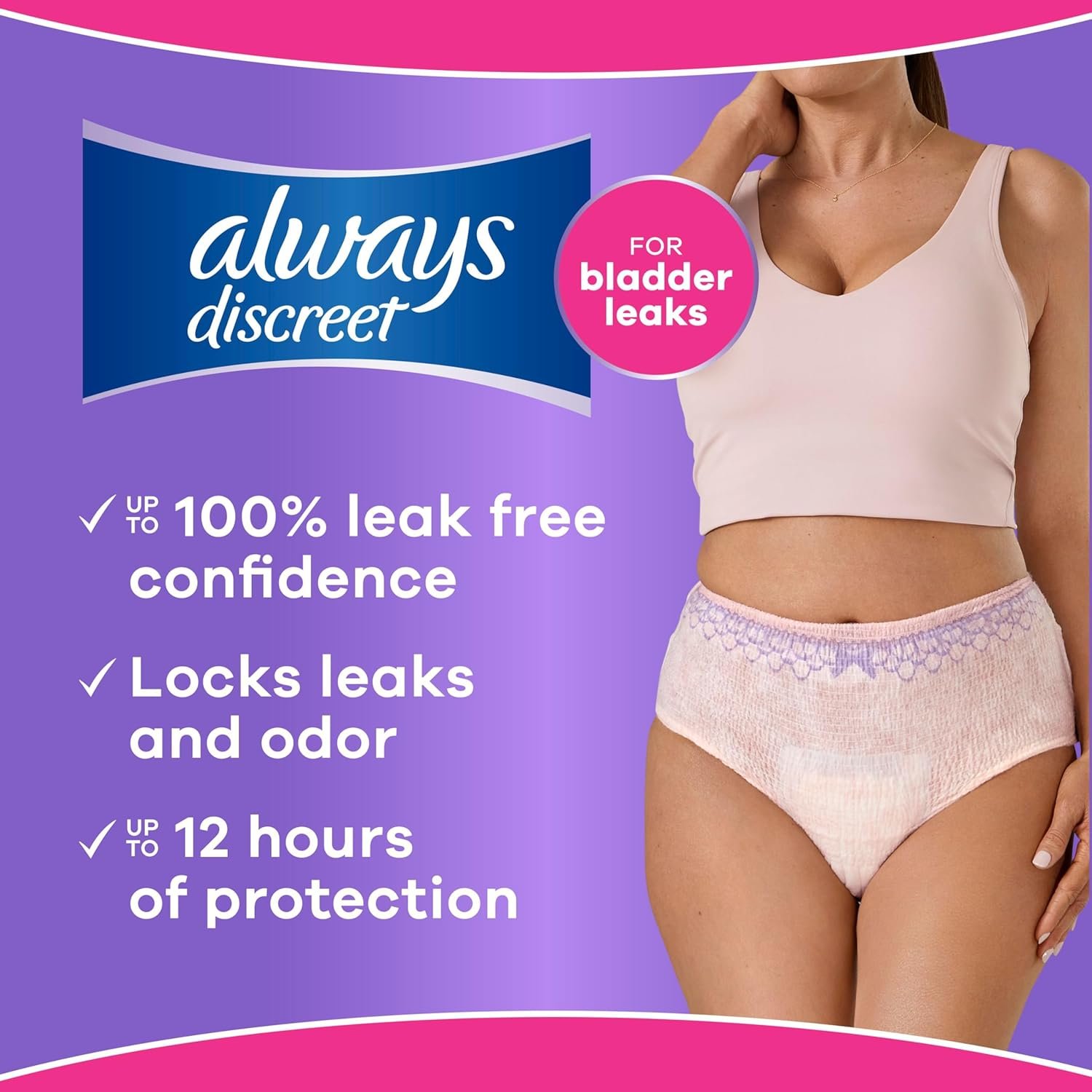 Always Discreet Adult Diapers for Women, Incontinence Underwear, Postpartum Essentials, Disposable Briefs, Max Absorbency, Bladder Leak Protection, Small/Medium, 32ct - Image 4