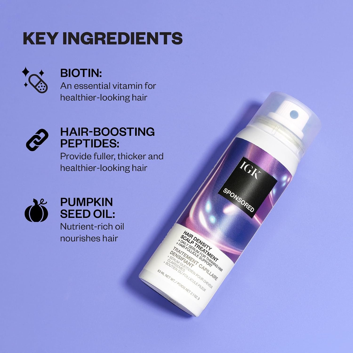 IGK SPONSORED Scalp Treatment for Hair Growth | Thickening Serum for Thinning Hair | Clinically Tested Mist for Hair Density and Volume | 2.1 Oz - Image 3