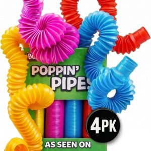 BUNMO Pop Tubes – Sensory Toys – Fidget Toys – Imaginative Play & Stimulating Creative Learning – Hours of Fun for Kids – Tons of Ways to Play – Non-Mouthable Toy 3+ – 4 Pack Large