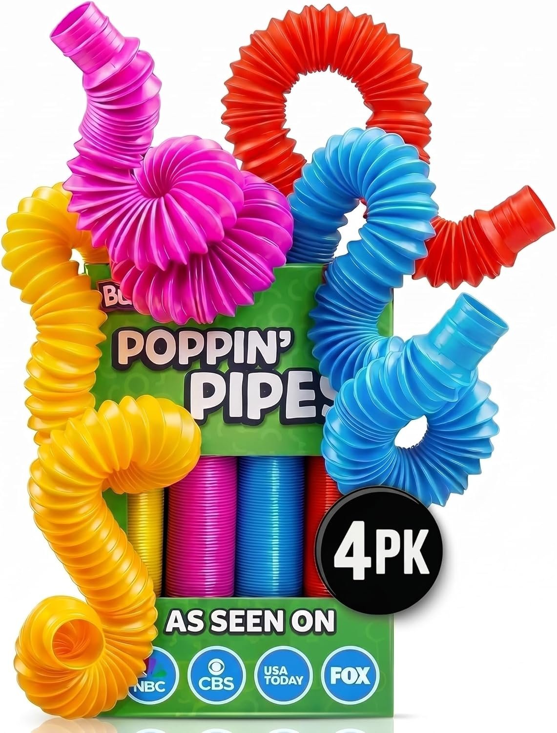 BUNMO Pop Tubes - Sensory Toys - Fidget Toys - Imaginative Play & Stimulating Creative Learning - Hours of Fun for Kids - Tons of Ways to Play - Non-Mouthable Toy 3+ - 4 Pack Large