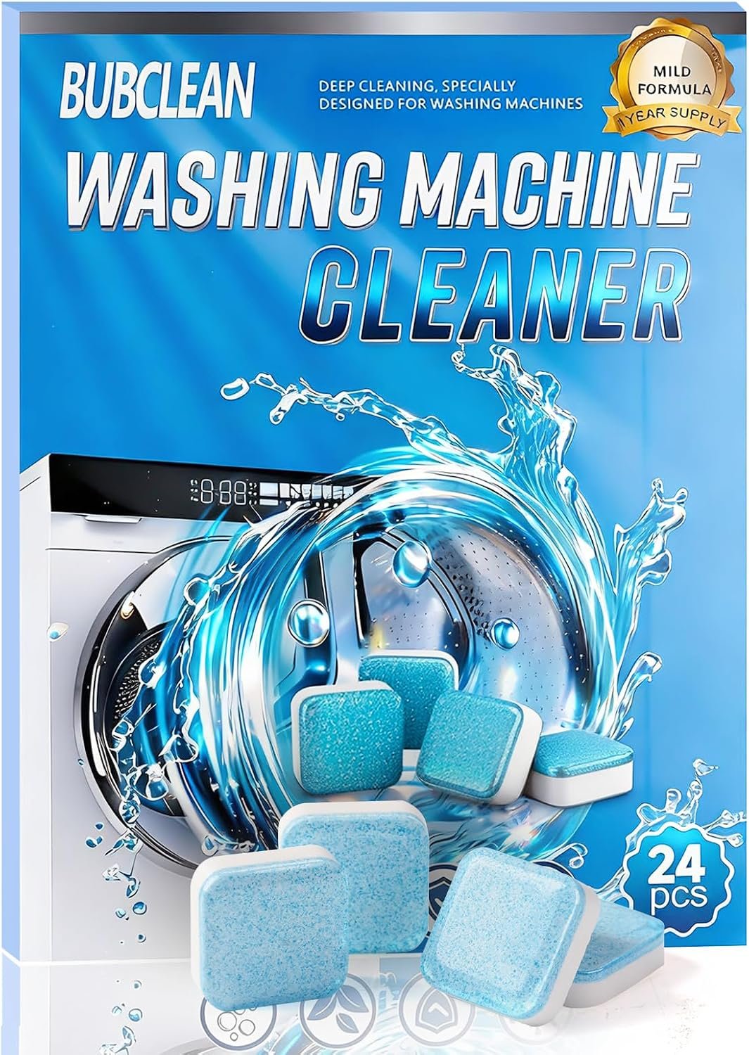 24 pack Washing Machine Cleaner Descaler, Deep Cleaning Tablets for Front Loader, Top Load & HE Washer, Septic Safe Odor & Water Buildup Removal, Clean Drum & Laundry Tub Seal