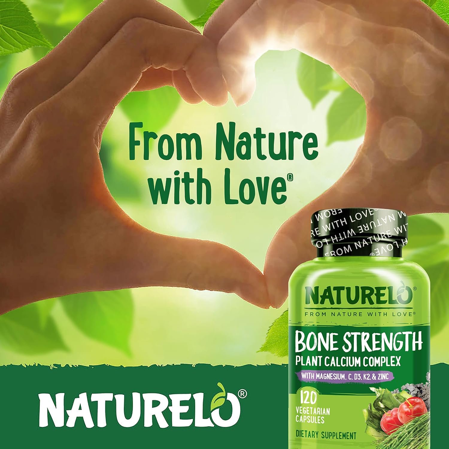 NATURELO Calcium Supplement - with Vitamin C, Vitamin D3, K2, and Calcium Magnesium Zinc for Bone Strength with Calcium 600mg - Plant-Based, 120 Vegetarian Capsules, Non-GMO, Soy & Gluten-Free - Image 5