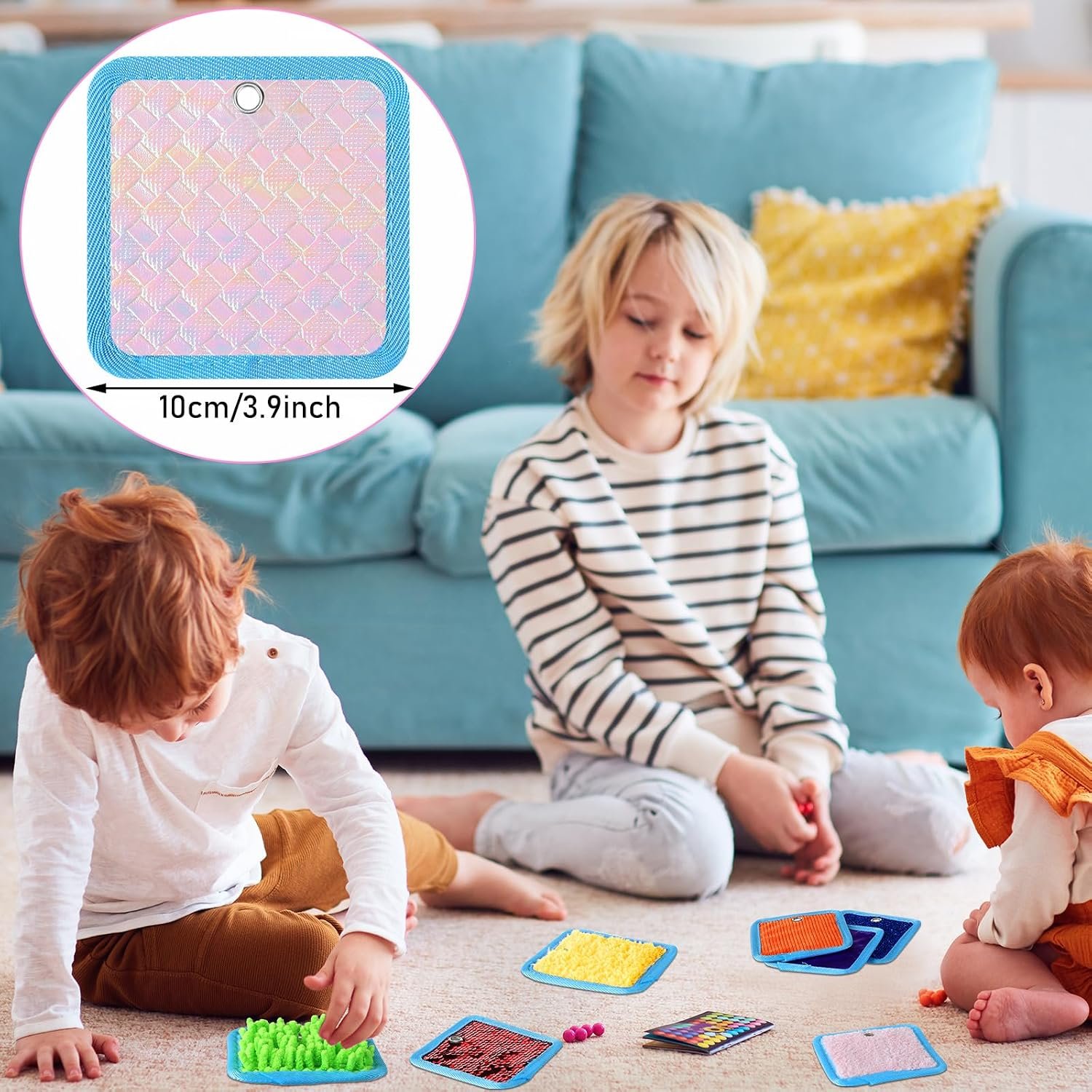 Boao 8 Set Mini Sensory Mats Assorted Textured Play Mats Sensory Floor Tiles Educational Tactile Toys for Activity(4 Inch,Square) - Image 2