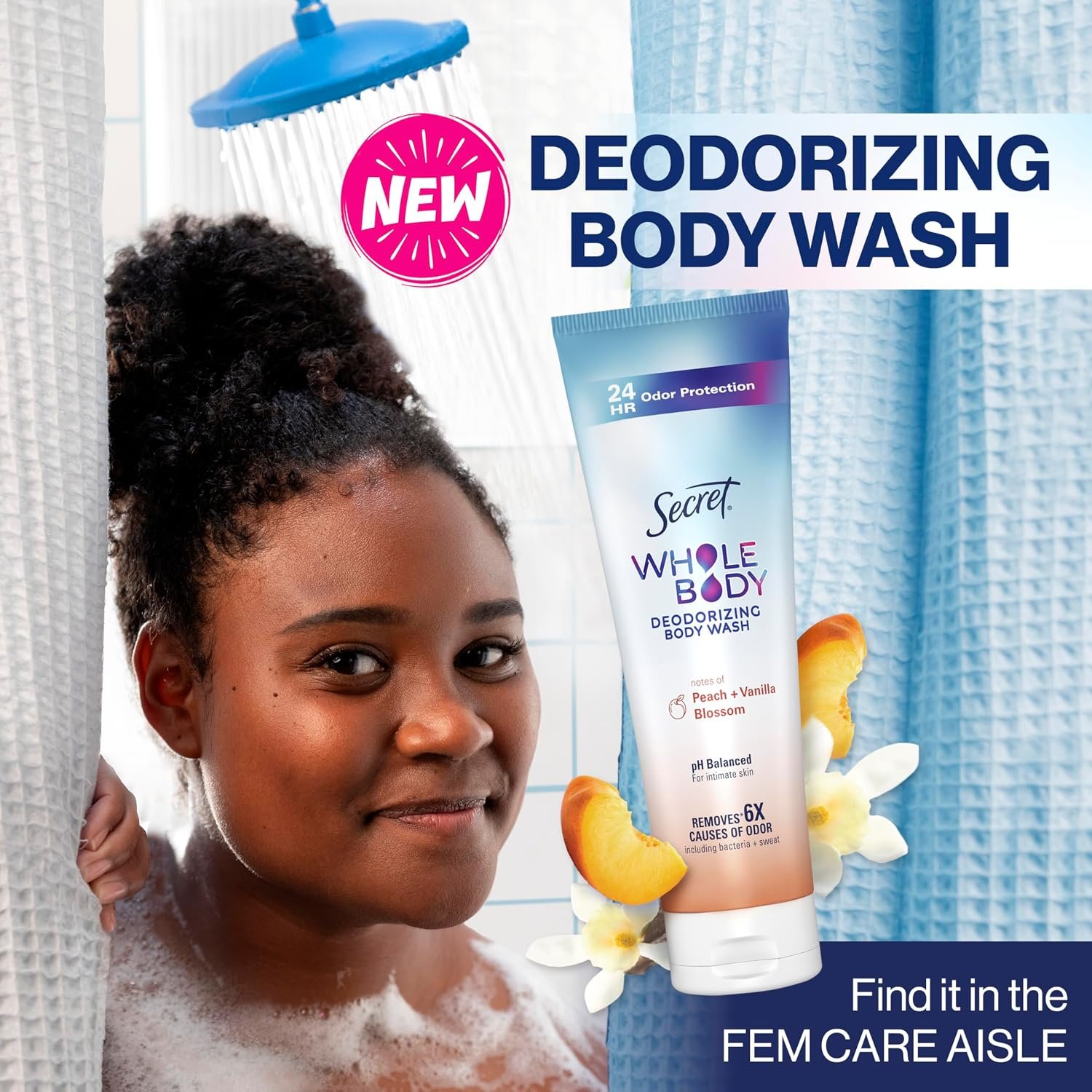 Secret Feminine Wash, 24 HR Deodorizing Feminine Body Wash for Women, Removes 6x Causes of Odor, PH Balanced, Safe to Use Everywhere, Peach & Vanilla Blossom Scent, 8.0 oz - Image 7