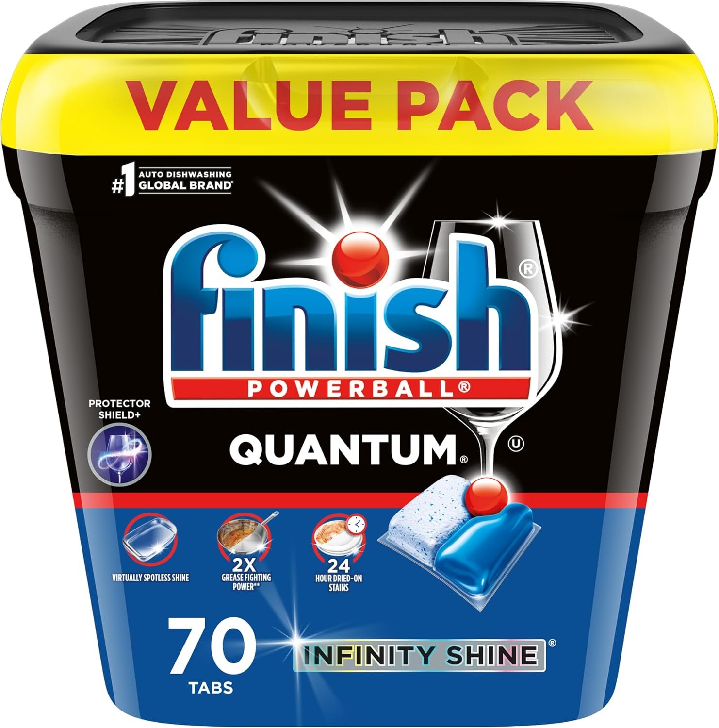 Finish Quantum Infinity Shine Dishwasher Pods, No Pre-Rinse Dishwasher Detergent Soap Removes 24HR Dried-On Stain and Grease, Leaving a Virtually Spotless Shine, 70 Count