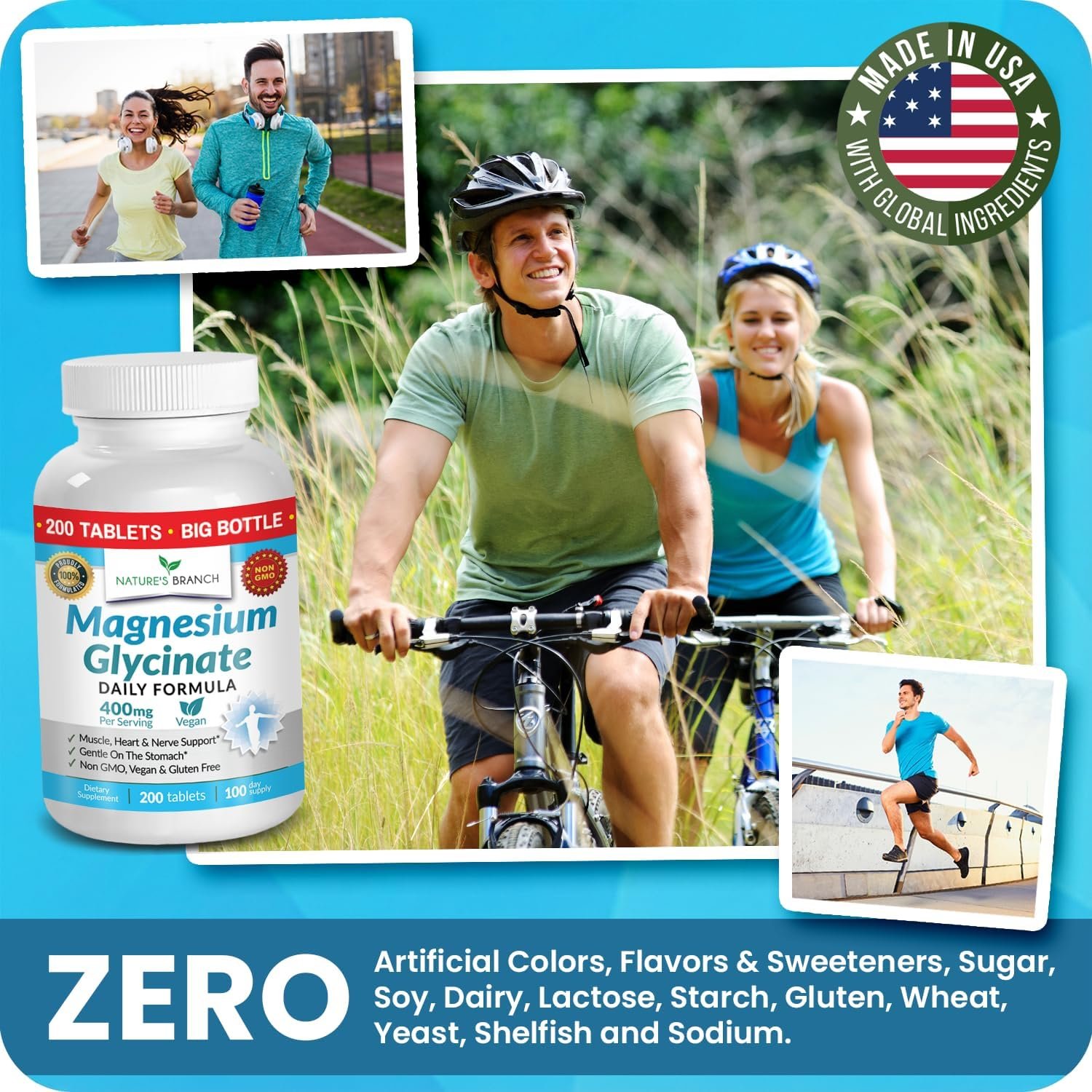 Magnesium Glycinate 400mg | 200 Tablets | High Absorption Mag Supplements for Sleep, Leg Cramps, Heart, Muscle, Calm | Non Buffered Bisglycinate, Extra Strength for Women and Men, Tablets Not Capsules - Image 8