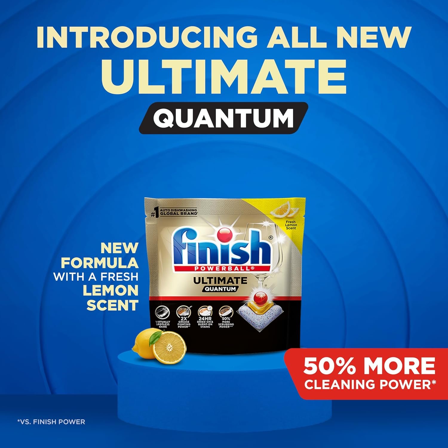 Finish Ultimate Quantum Dishwasher Pods, New & Improved Formula, Dishwasher Detergent Dish Soap, Removes Burnt-On & Dried-On Stain, Degreasing & Scrubbing Power, Lemon Scent, 21 Count - Image 2