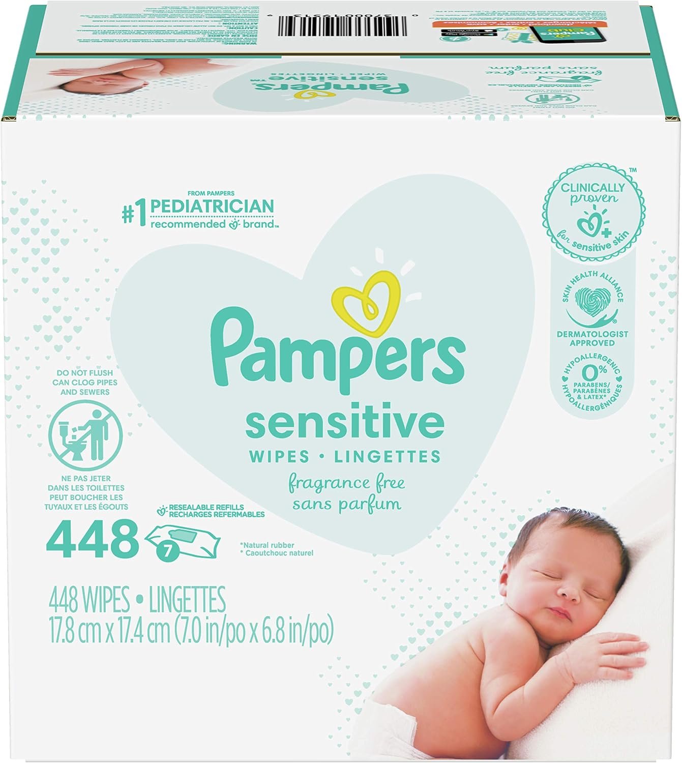 Pampers Baby Wipes Sensitive Perfume Free 7X Refill Packs (Tub Not Included) 448 Count