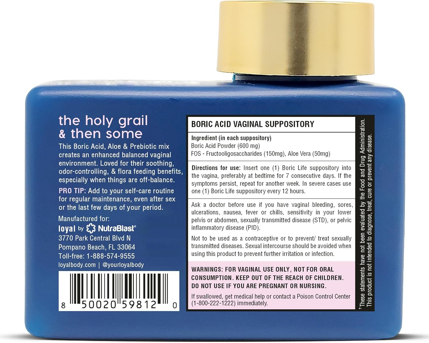 Loyal Boric Life Plus - Boric Acid Suppositories with Aloe & FOS - Supports Odor Control - Soothes Discomfort - Maintains Intimate Flora - Made in USA (30 Count) - Image 2
