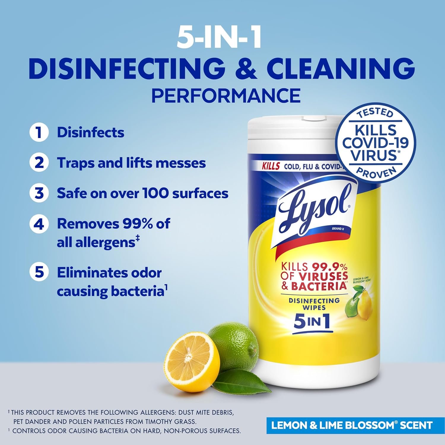 Lysol Disinfectant Wipes, Multi-Surface Antibacterial Cleaning Wipes, for Disinfecting and Cleaning, Lemon and Lime Blossom, 80 Count (Pack of 1) - Image 3
