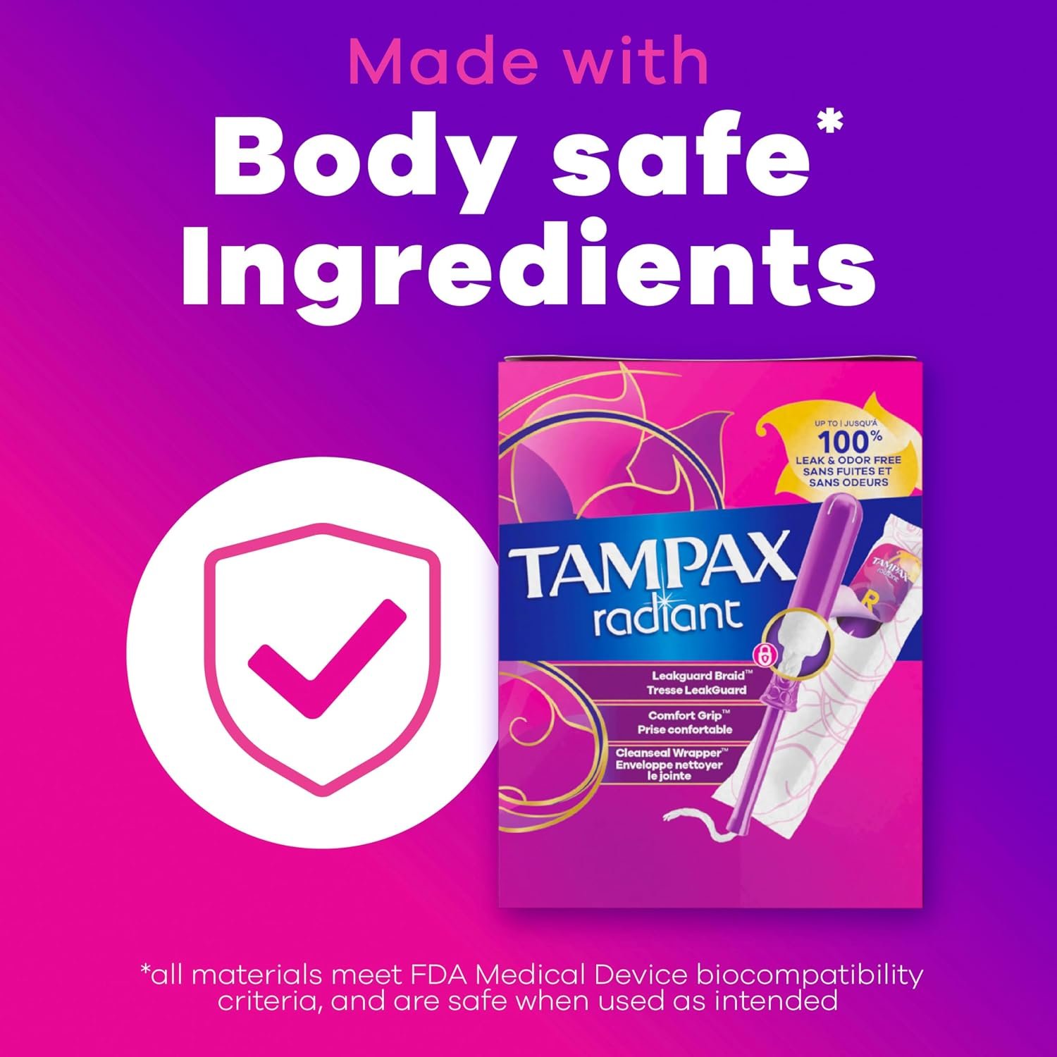 Tampax Radiant Tampons for Women Multipack, with LeakGuard Braid, Regular/Super Absorbency, Unscented, 84 Count (3 Packs of 28), Packaging May Vary - Image 10