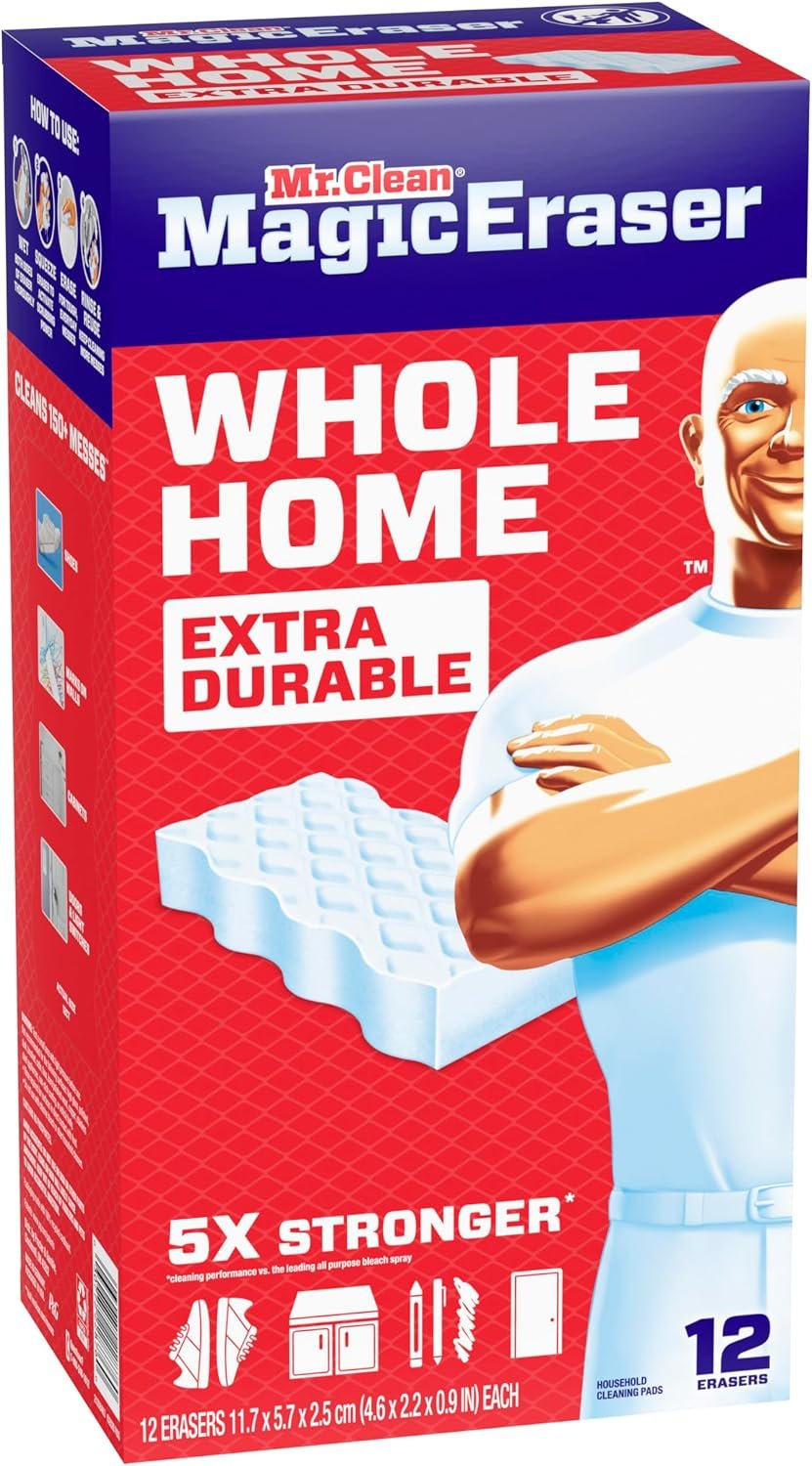 Mr. Clean Magic Eraser Sponge, All Purpose Cleaner, Cleaning Scrubber, Wall, Sneaker, Kitchen, Bathroom, Shower Cleaning Supplies, Melamine Sponge, Cleaning Pads, Whole Home Extra Durable, 12ct - Image 11