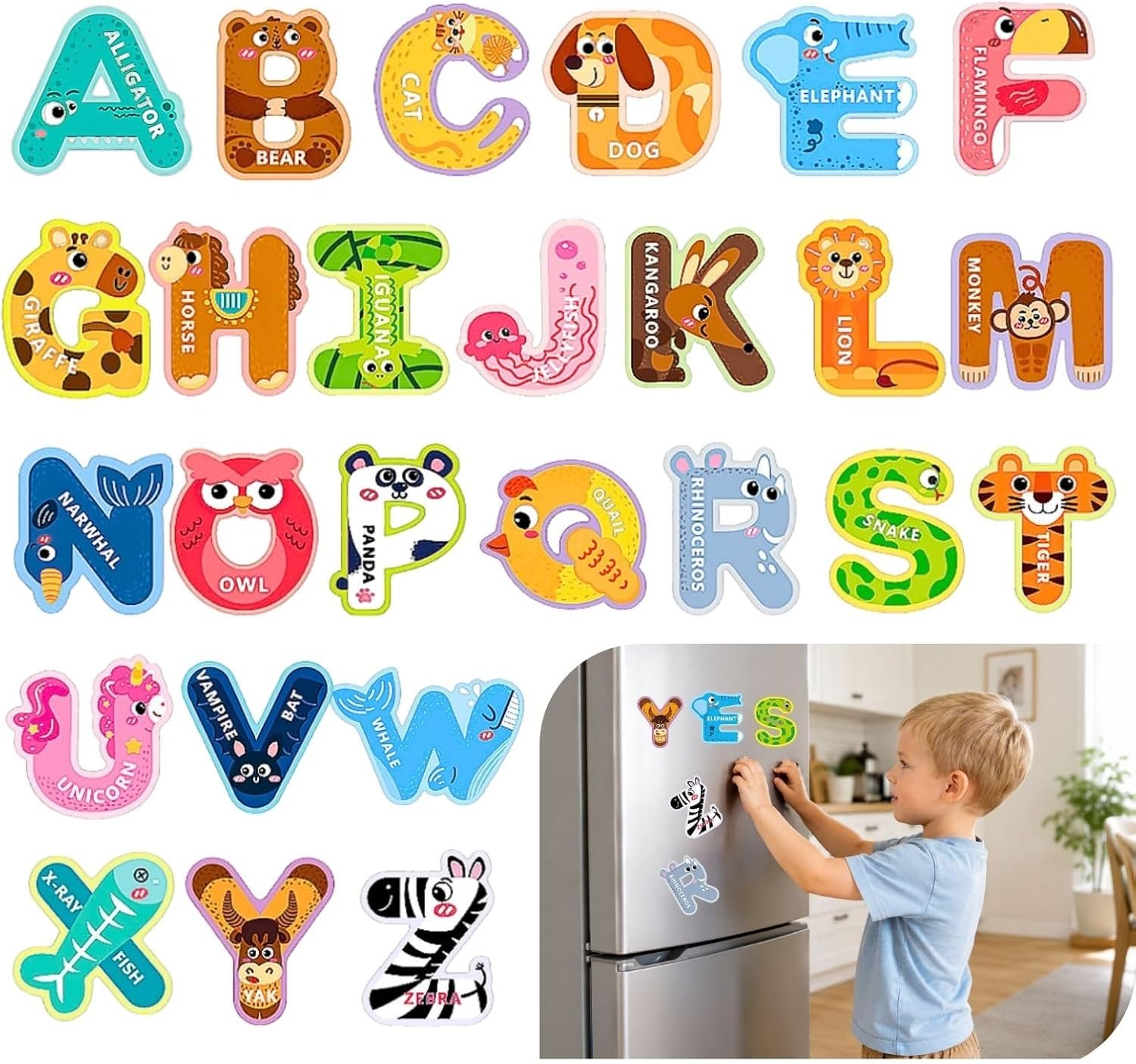 Magnetic Letters, 26 Uppercase Alphabet Magnets Fridge Magnets for Toddlers & Kids ABC Magnets for Fridge & Whiteboard, Letter Recognition & Early Spelling Learning Toys