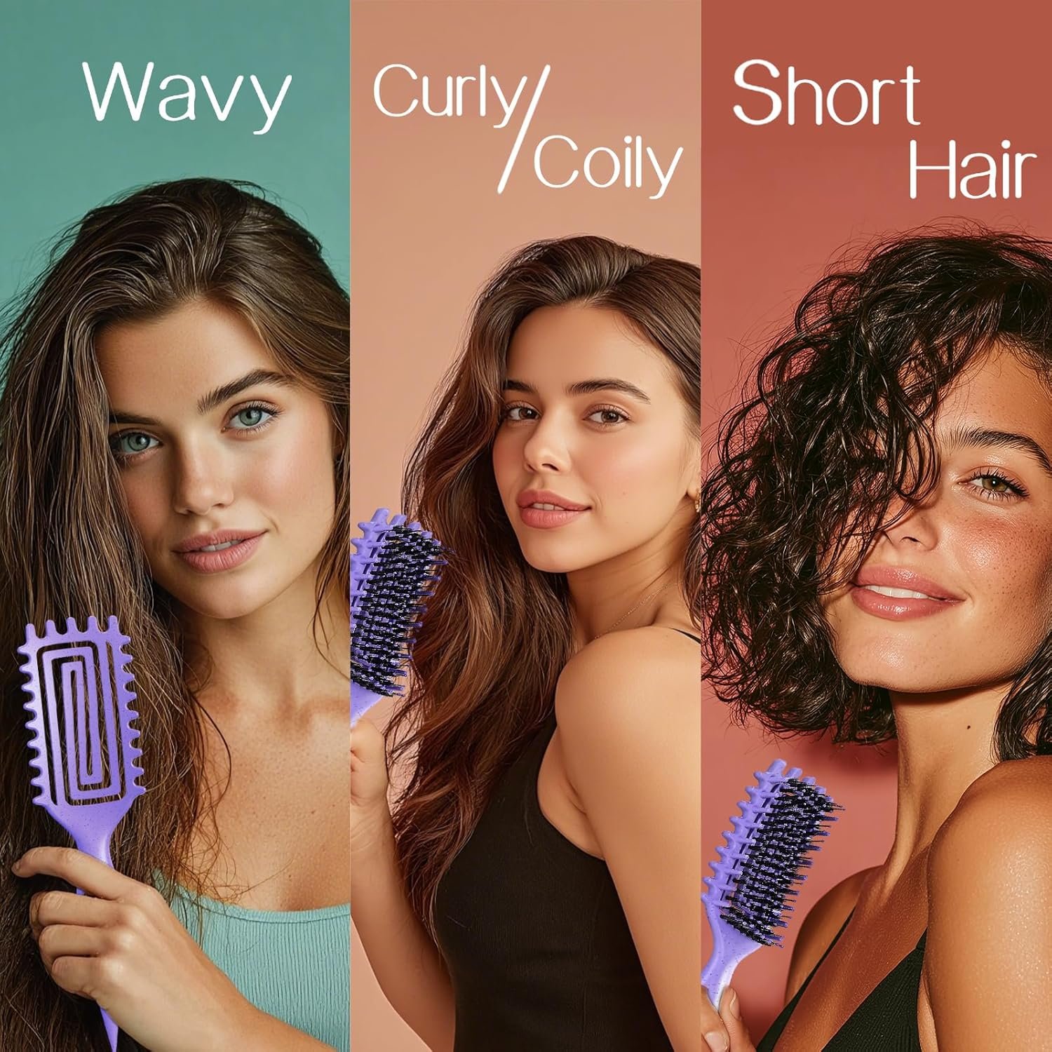 Curly Hair Brush,Curl Defining Brush for Effortlessly Defined Curls & Waves,Vented Hair Brush for Wet & Dry Hair,Women and Men,Reduces Frizz (Purple) - Image 5